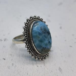 Bague en argent Sterling 925 faite à la main bohème Larimar pierre précieuse artisanale bague de créateur travail népalais bague de créateur tendance 2025 - Product Image 1