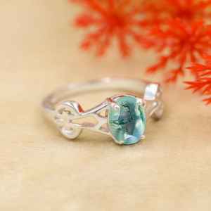Dainty Moss Agate Ring Handmade 925 Sterling Silver Minimalist Ring Natural Moss Agate Ring For Women - Product Image 6
