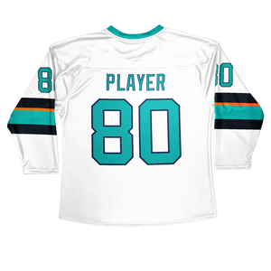 Vente en gros de maillots de hockey sur glace sublimés à col en V personnalisés numéro de nom en sergé de haute qualité évacuant l'humidité écologique 100% - Product Image 6