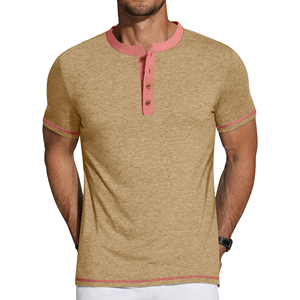 OEM Conception de logo personnalisé pour hommes 100% coton T-shirt gris clair col en O manches courtes respirant bouton côtelé grande taille couleur contrastée - Product Image 2