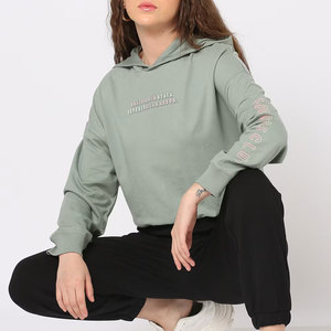BRANIS SPORTS Women's Light <b>Green</b> Hooded Oversized Sweatshirt Full Sleeve Drop-Shoulder Embroidered Letter Design Breathable - Product Image 6