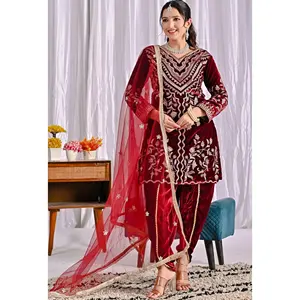 Conjunto de Traje de Fiesta para Mujer de Diseñador con Top, Pantalón y Dupatta - Product Image 1