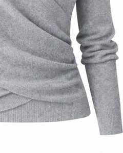 <b>Women</b> Grey Wrap Style Knit Sweater <b>Long</b> Sleeve V Neck Soft Casual Winter Top Elegant Ladies Pullover Fashion Daily Office Fit Up - Product Image 6