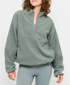Veste polaire pour femme automne-hiver avec fermeture éclair 1/2, col montant, coupe-vent, chaude et respirante pour activités de plein air - Product Image 3