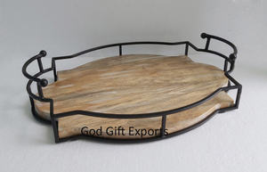 Plateau en bois de mangue artisanal de style unique Décoration de la maison Plateau de service Forme ovale pour la maison Hôtel Restaurant Service de nourriture - Product Image 4