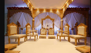 ชุดเก้าอี้งานแต่ง Mandap vidhi ชุดเก้าอี้แกะสลักทำจากไม้พิเศษสำหรับงานแต่งงานเก้าอี้แต่งงานใหม่ล่าสุดสีทองสีขาว - Product Image 5