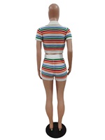 ZHEZHE 2023 été pull court hauts et short de motard ensemble femmes décontracté 2 pièces tenues avec les dernières couleurs contrastées de conception
