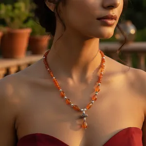 Collier en perles de quartz orange pour femmes, style vintage classique, matériau en jade, pour un usage quotidien - Product Image 1