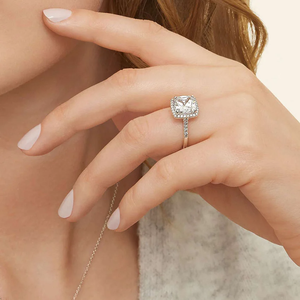 Romantic Lab Grown Diamond Engagement <b>Ring</b> 925 Silver Halo Prong Setting Fine Jewelry Gift for Women's Party Bridal Wedding - Product Image 2