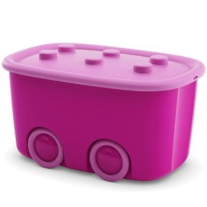 Contenitore per giocattoli 60L rosa/blu con ruote e coperchio 58x38.5x32 Cm-organizzazione giocattolo efficiente - Product Image 1