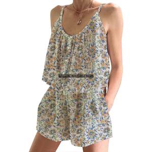 Ensemble de pyjama en coton doux imprimé à la main de Jaipur, Inde, motif floral, printemps/été, ensemble de pyjama ajusté sans manches à bretelles - Product Image 5