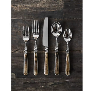 Ensemble de 5 couverts en acier inoxydable et en os, vaisselle de fête élégante et écologique pour la maison et les événements - Product Image 5