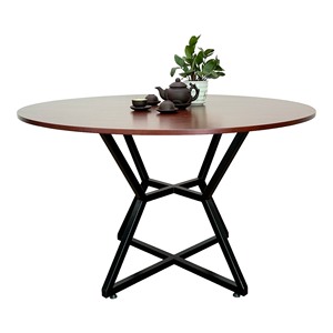 Mesa de Comedor Redonda de 120 cm con Patas de Hierro, Muebles de Madera de Caucho para Sala de Estar, Ensamblada BA68135 - Product Image 2