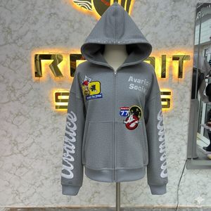 Latest Design Low Rate Manufacturer Zipper Hoodie <b>Rhinestone</b> Zip up <b>Jacket</b> Acid Wash Vintage Washed Men Fleece Streetwear Hoodie - Product Image 4