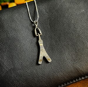 Damascus steel <b>Y</b> Pendant <b>Necklace</b> With Zircon Channel Setting Minimalist Letter Design Unisex Everyday Wear Link Chain - Product Image 6