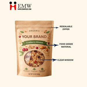 Sachet Doypack Personnalisé avec Fenêtre Transparente Refermable pour Snacks, Noix, Flocons d'Avoine, Céréales et <span class=keywords><strong>Muesli</strong></span> - Product Image 3