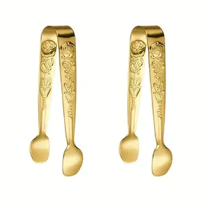 Hot Selling Cheap Stainless Steel 2 Piece Utility Food Salad Serving Tong with Gold Plated For Hotel Restaurant Buffet Catering