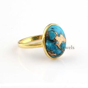 Super qualité 925 argent Sterling Fine bague de mariage pour femmes naturel bleu cuivre Turquoise ovale éternité Vermeil diamant - Product Image 1
