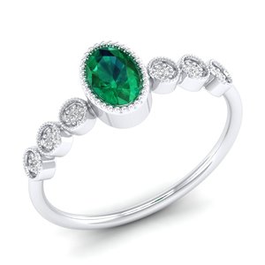 Anillos de Compromiso de Plata de Ley 925 con Moissanita de Lujo REYES, Alta Calidad, Corte Ovalado, Gema Esmeralda de 0.5 Quilates, Joyería Elegante - Product Image 2