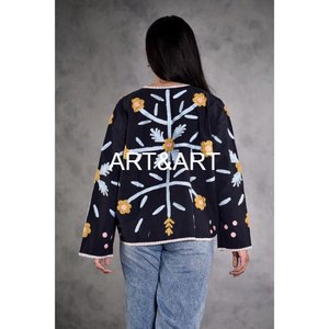 Veste matelassée courte bord à bord unisexe en coton, respirante et écologique, brodée Suzani Automne - Product Image 3