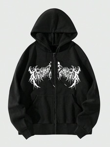 Sweat à capuche en coton surdimensionné à fermeture éclair pour homme - Product Image 4