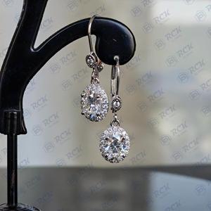 Diamond <b>Halo</b> Hoop <b>Earrings</b> 925 Sterling Silver Jewelry Classic Oval Cut Dandle Moissanite Diamond <b>Earrings</b> Birthday Gift for Her - Product Image 4