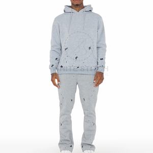 Wholesale 100% Cotton for Men Custom Distressed Long Sleeve Pullover with Pockets Solid Design Distressed <b>Tracksuits</b> Customized - Product Image 6