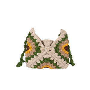 Crochet Handmade Cotton Fashion Open Portable Sunflower Pattern Large Capacity Medium Shoulder Crossbody <b>Bag</b> Women's Single - Product Image 5