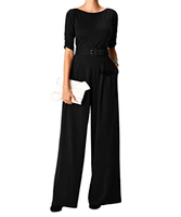 Combinaison Palazzo en Maille Polyester Spandex à Ceinture, Très Vendue - Encolure et Longueur de Manches Personnalisables, Lavage en Machine, Broderie Vintage