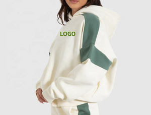 Vente en gros Street Wear personnalisé Sweats à capuche 100% coton de haute qualité à épaules tombantes avec contraste de blocs de couleurs pour femmes - Product Image 2