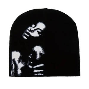 Custom Logo Y2K <b>Beanie</b> Reversible Knit Skull Cap, Jacquard Woven <b>Streetwear</b> Hat OEM Factory. - Product Image 1