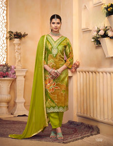 Ensemble Kurti imprimé Jacquard en soie pure Tissu Schimmer Adultes Vêtements indiens et pakistanais Conception de position numérique pour les fêtes - Product Image 6