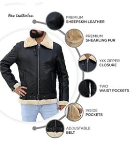 Chaqueta de piel sintética de piel de oveja auténtica con cuello levantado personalizada para hombre, chaqueta de temporada de invierno estilo motorista frontal estilo invierno caliente - Product Image 6