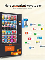 Distributeur automatique de boissons et d'aliments prenant en charge l'acceptation de la monnaie, le paiement par code QR électronique et le paiement par carte de crédit.