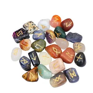 ชุดอักษรรูนคริสตัลจักระ7ชุดหินพลังงานนิกายวิคคาธรรมชาติสำหรับการทำนายและสัญชาตญาณการทำสมาธิเรกิในการป้องกันอักษรรูนไวกิ้ง - Product Image 1