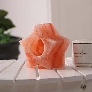 Portavelas de estrella de sal rosa del Himalaya hecho a mano con diseño artístico tallado para decoración romántica del hogar y bienestar natural - Product Image 4