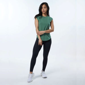 Performance Fit-Camiseta ajustada para mujer, 95% algodón, 5% licra, mangas ajustadas, cuello redondo en forma de raglán, camiseta verde de lujo con dobladillo redondo - Product Image 4