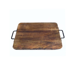 Plateau de service rectangulaire marron antique fait à la main plateau en bois de manguier personnalisé de taille moyenne de style moderne pour la maison et la cuisine - Product Image 2