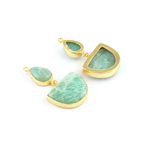 Accessoires de fabrication de bijoux, demi-cercle et forme ronde, amazonite naturelle, paire de boucles d'oreilles, connecteur plaqué or, breloques de fabrication de bijoux - Product Image 4