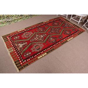 5.1x9.8 ft <b>Wool</b> Rug Large Turkish <b>Red</b> Patchwork Kilim Southwestern Rug with Latex Backing Eco-Friendly Traditional Home Decor - Product Image 2