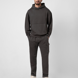 เสื้อฮู้ดดี้ผู้ชายแบบเรียบง่าย ดีไซน์ตามสั่ง ผ้าฝ้ายฟลีซหนานุ่ม เสื้อกันหนาวแบบสวมหัว ทรงหลวม ไหล่ตก - Product Image 4