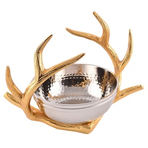 Vidrio de hoja de oro con soporte de metal Cuencos para servir frutas y postres de forma redonda estándar de calidad exclusiva para accesorios de mesa - Product Image 3