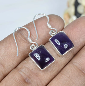 Top Quality Wholesale <b>Fine</b> Jewelry Purple Amethyst Stone 925 Sterling Silver Hook <b>Earring</b> February Birthstone Square Shape - Product Image 3