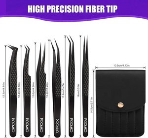 Pinzas de Precisión para Pestañas de Acero Inoxidable con Punta de Fibra de Titanio Negro Premium, Forma de L, Tipo Delfín, Mega Boot, Aislamiento Clásico - Product Image 6