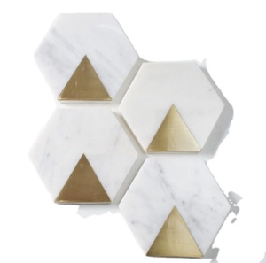 Posavasos de mármol con incrustaciones de latón en rodajas de diseñador hechos a mano, alfombrillas y almohadillas absorbentes para uso en el hogar, la Oficina y el Hotel - Product Image 1