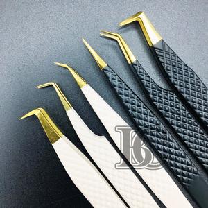 แหนบสีดำแหนบปลายสแตนเลสแบบทนทานปลายสีเบจแหนบต่อขนตา - Product Image 2