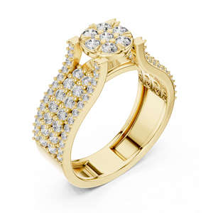 แหวนเพชรทรงกลมสีเหลืองทอง 14K สำหรับผู้หญิง |   ของขวัญวันครบรอบ |   เพชรที่เพาะเลี้ยงใหม่ - Product Image 4