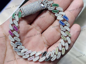 Pulsera de eslabones cubanos Iced Out de plata con moissanita y diamantes multicolor, estilo Hip Hop, con cierre de caja, joyería llamativa - Product Image 4