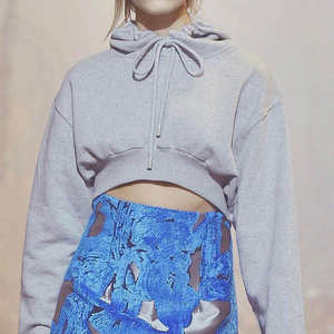 <b>Womens</b> baggy crop hoodie <b>fleece</b> fabric winter cropped hoodie solid <b>pattern</b> <b>womens</b> hoodie - Product Image 6