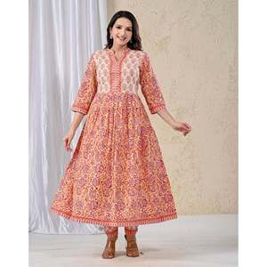 Conjunto de Kurta y Pantalón de Algodón Étnico Elegante para Mujer, Estampado Floral Jaal Amarillo y Rojo, Ropa de Fiesta para Ocasiones Especiales - Product Image 6